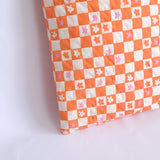 Tot-bag pour femme et chiens à damier blanc et orange à fleurs